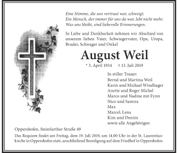 Traueranzeige von August Weil von Wetterauer Zeitung