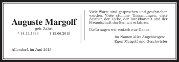 Traueranzeige von Auguste Margolf von Giessener Allgemeine, Alsfelder Allgemeine