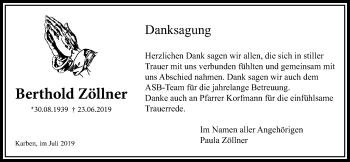 Traueranzeige von Berthold Zöllner von Bad Vilbel/Karben