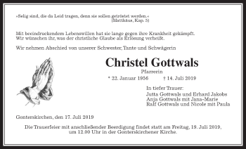 Traueranzeige von Christel Gottwals von Giessener Allgemeine, Alsfelder Allgemeine