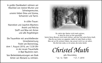 Traueranzeige von Christel Muth von Wetterauer Zeitung