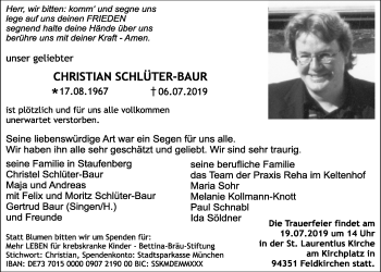Traueranzeige von Christian Schlüter-Baur von Giessener Allgemeine, Alsfelder Allgemeine