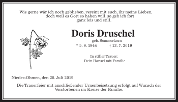 Traueranzeige von Doris Druschel von Giessener Allgemeine, Alsfelder Allgemeine