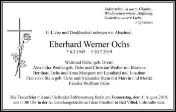 Traueranzeige von Eberhard Werner Ochs von Bad Vilbel/Karben