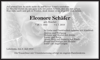 Traueranzeige von Eleonore Schäfer von Giessener Allgemeine, Alsfelder Allgemeine