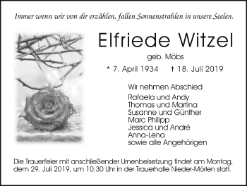 Traueranzeige von Elfriede Witzel von Wetterauer Zeitung