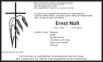 Traueranzeige von Ernst Noll von Wetterauer Zeitung