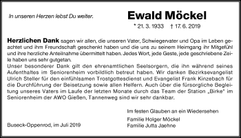 Traueranzeige von Ewald Möckel von Giessener Allgemeine, Alsfelder Allgemeine
