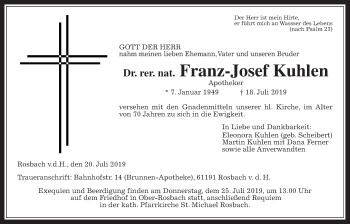 Traueranzeige von Franz-Josef Kuhlen von Wetterauer Zeitung