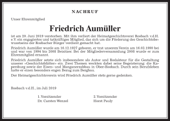 Traueranzeige von Friedrich Aumüller von Wetterauer Zeitung