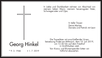 Traueranzeige von Georg Hinkel von Wetterauer Zeitung