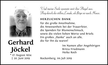 Traueranzeige von Gerhard Jöckel von Wetterauer Zeitung