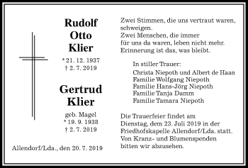 Traueranzeige von Gertrud Klier von Giessener Allgemeine, Alsfelder Allgemeine