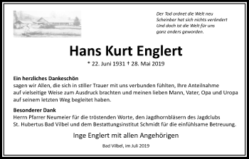 Traueranzeige von Hans Kurt Englert von Bad Vilbel/Karben