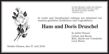 Traueranzeige von Hans und Doris Druschel von Alsfelder Allgemeine
