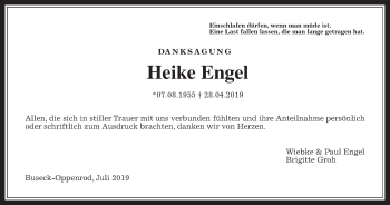 Traueranzeige von Heike Engel von Giessener Allgemeine, Alsfelder Allgemeine