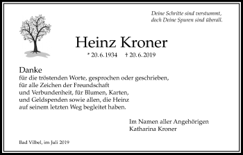 Traueranzeige von Heinz Kroner von Bad Vilbel/Karben