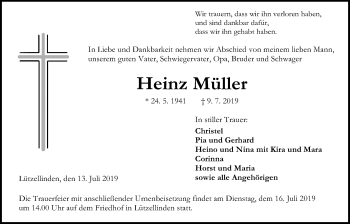 Traueranzeige von Heinz Müller von Giessener Allgemeine, Alsfelder Allgemeine