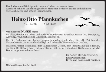 Traueranzeige von Heinz-Otto Pfannkuchen von Alsfelder Allgemeine