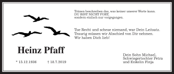 Traueranzeige von Heinz Pfaff von Giessener Allgemeine, Alsfelder Allgemeine