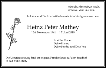Traueranzeige von Heinz Peter Mathey von Bad Vilbel/Karben