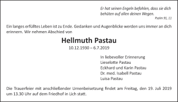 Traueranzeige von Hellmuth Pastau von Licher Wochenblatt