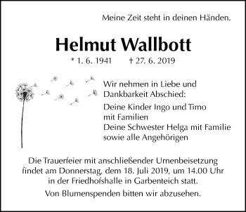 Traueranzeige von Helmut Wallbott von Pohlheimer Nachrichten