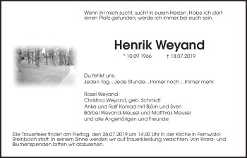 Traueranzeige von Henrik Weyand von Giessener Allgemeine, Alsfelder Allgemeine
