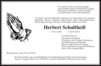 Traueranzeige von Herbert Schultheiß von Giessener Allgemeine, Alsfelder Allgemeine
