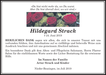 Traueranzeige von Hildegard Strack von Licher Wochenblatt