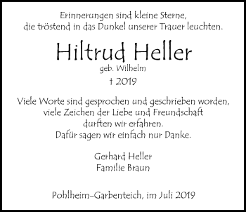 Traueranzeige von Hiltrud Heller von Pohlheimer Nachrichten