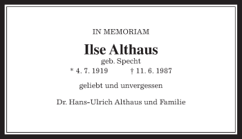 Traueranzeige von Ilse Althaus von Giessener Allgemeine, Alsfelder Allgemeine