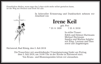 Traueranzeige von Irene Keil von Giessener Allgemeine, Alsfelder Allgemeine