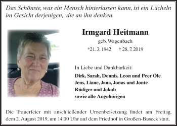 Traueranzeige von Irmgard Heitmann von Giessener Allgemeine, Alsfelder Allgemeine