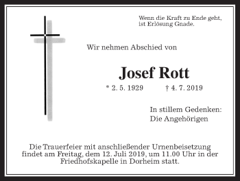 Traueranzeige von Josef Rott von Wetterauer Zeitung