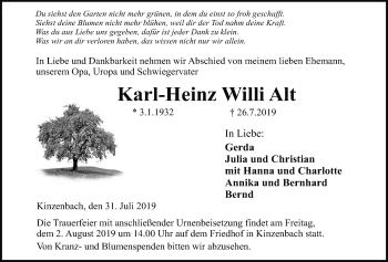 Traueranzeige von Karl-Heinz Wili Alt von Giessener Allgemeine, Alsfelder Allgemeine