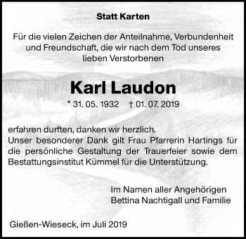 Traueranzeige von Karl Laudon von Giessener Allgemeine, Alsfelder Allgemeine