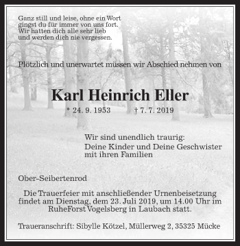 Traueranzeige von Karl Heinrich Eller von Mücker Stimme