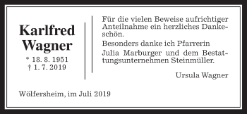 Traueranzeige von Karlfred Wagner von Wetterauer Zeitung