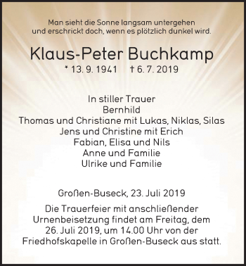Traueranzeige von Klaus-Peter Buchkamp von Giessener Allgemeine, Alsfelder Allgemeine