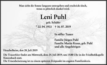 Traueranzeige von Leni Puhl von Giessener Allgemeine, Alsfelder Allgemeine