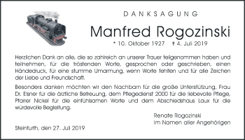 Traueranzeige von Manfred Rogozinski von Wetterauer Zeitung