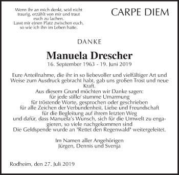 Traueranzeige von Manuela Drescher von Wetterauer Zeitung