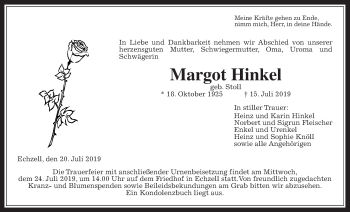 Traueranzeige von Margot Hinkel von Wetterauer Zeitung