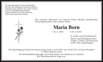Traueranzeige von Maria Born von Wetterauer Zeitung
