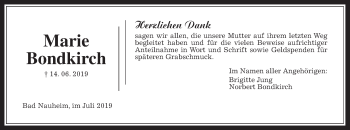 Traueranzeige von Marie Bondkirch von Wetterauer Zeitung