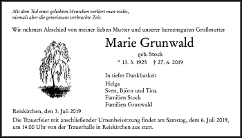 Traueranzeige von Marie Grunwald von Giessener Allgemeine, Alsfelder Allgemeine