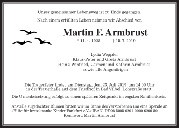 Traueranzeige von Martin F. Armbrust von Wetterauer Zeitung