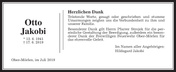 Traueranzeige von Otto Jakobi von Wetterauer Zeitung
