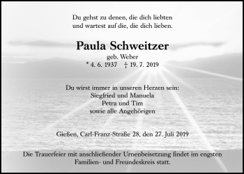 Traueranzeige von Paula Schweitzer von Giessener Allgemeine, Alsfelder Allgemeine